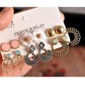 6 pairs New Fashion Stud and Drop Earrings set Mixed Pearl and Bohemian Vintage style Jewellery accessories for Women. 