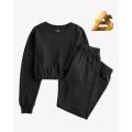 Winter Crop Top Sweatshirt And Trouser Casual Loose Fleece Pullover Tracksuit For Women And Girls. 