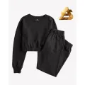 Winter Crop Top Sweatshirt And Trouser Casual Loose Fleece Pullover Tracksuit For Women And Girls. 