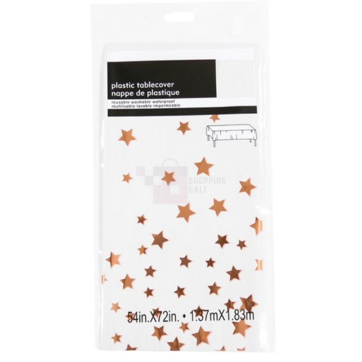WHITE COLOR WITH ROSE GOLD STARS SHINNY TABLE COVER ( 54 INCH X 72 INCH )