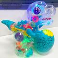 Green forest Glowing Dinosaur Toy Transparent Design Parent-child Interactive Kids Glowing Gear Dinosaur Toy. 