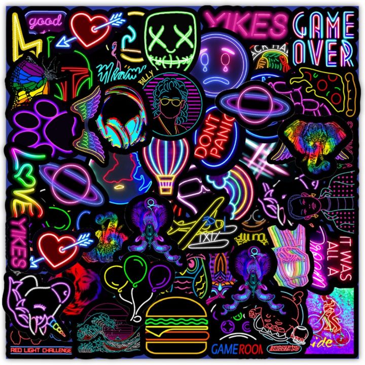 10/30/50/100PCS Cartoon Neon Light Rainbow Stickers Aesthetic Car Laptop Phone Luggage Bike Toy Graffiti Decal Sticker for Kid