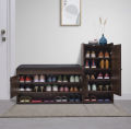 SR001 - Oak Wood Contemporary Design Dark Brown Polish Finish Shoe Cabinet Storage Rack Living Room Shelves Books Organizer. 