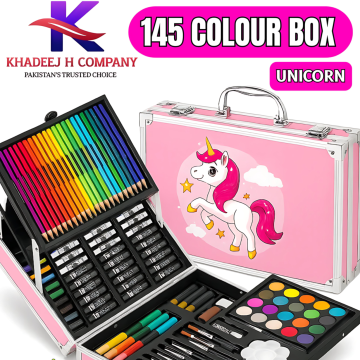 Unicorn 145 pcs Colour Box Set for Kids – Complete Colour Kit with Colour Markers, Colour Pencils, Colour Box, Colours Kit, Colouring Kit & Colour Set – Colours for Kids, Colour Kit for Girls, Coping Art Range