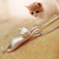 Fashion Women Silver Plated Cute Climbing Cat Charm Pendant Necklace Jewelry. 