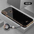 For Huawei Nova 3i Back Cover with Non-Slip Rope Pull Ring Shiny Plating Square Bumper Protective Case Camera Lens Protection Soft Silicone Shockproof Mobile Phone Cases. 