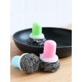 Scrub Brush Stainless Steel Sponge Scrubber With Handle Dish Washing Brush. 