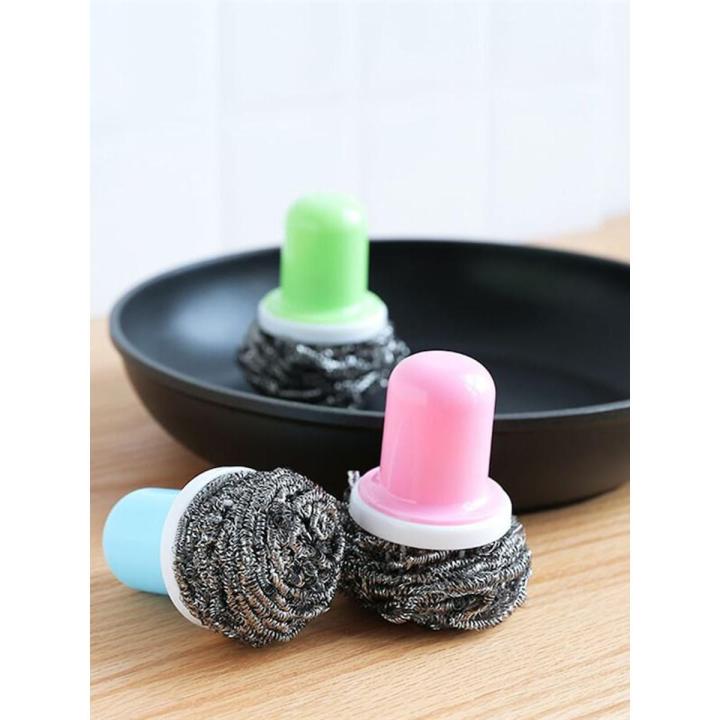 Scrub Brush Stainless Steel Sponge Scrubber With Handle Dish Washing Brush