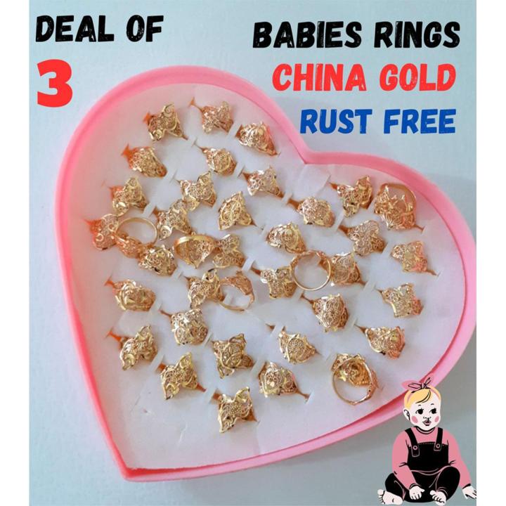 Deal of 3 China-Gold Rust Free Baby Rings - Multi Shapes - Sale Price