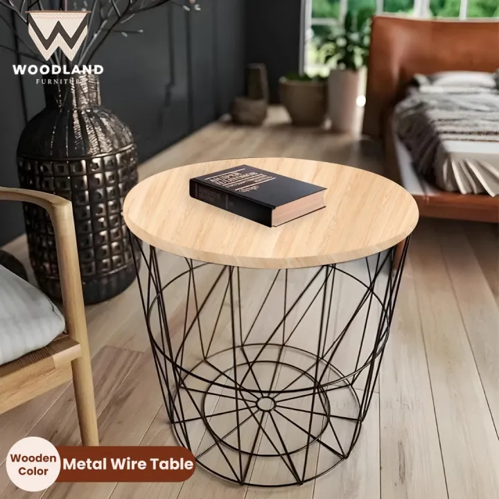 METALLO%20%20METAL%20WIRE%20REMOVABLE%20WOOD%20TOP%20FOLDABLE%20ROUND%20COFFEE%20SIDE%20TABLE%20STORAGE%20BASKET%20ONE%20PICE%20-%20Image%202