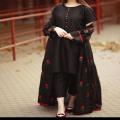 Eid Collection New 3pc Kattan Silk Gown Suit For Women and Girls. 