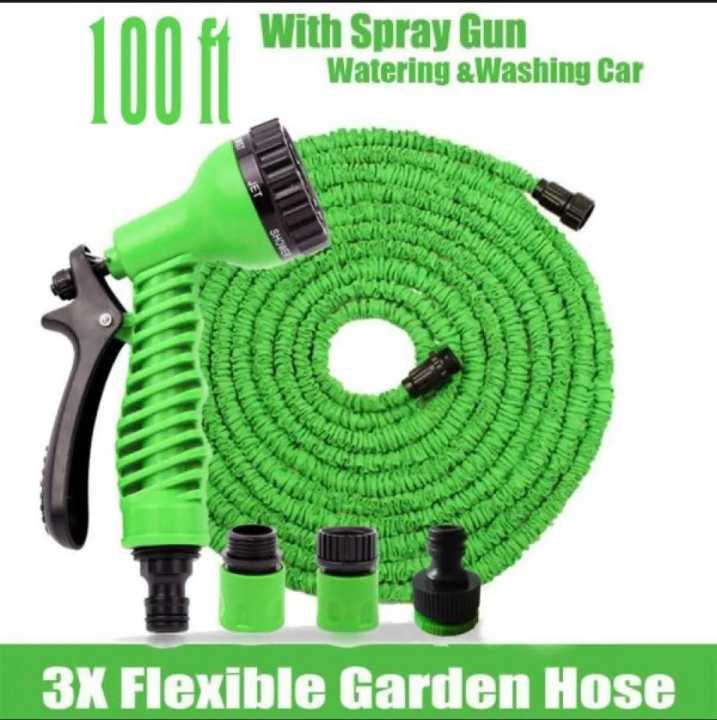 100 Feet Expanding Magic Hose with Gun Water Garden Pipe Green Flexible Expandable Garden Water Hose