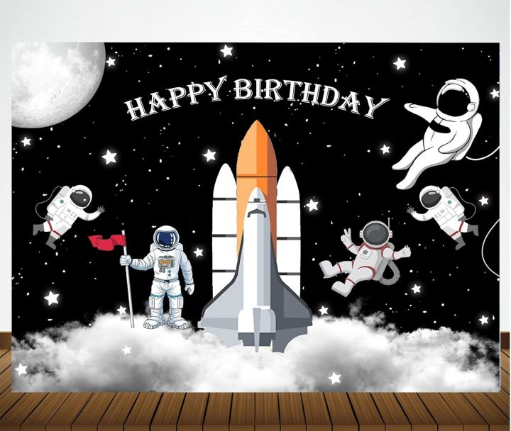 Outer Space Theme Birthday Party Decorations Happy Birthday Backdrop Banner Balloons Cake Decoration For Birthday Party, Boys Party pana flex 4 astronat