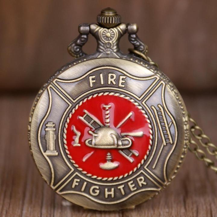 【Exclusive Discount】Vintage Red Fighter Pocket Watch Bronze White Dial Quartz Watches For Men Women with Fob Chain Pendant CF1072