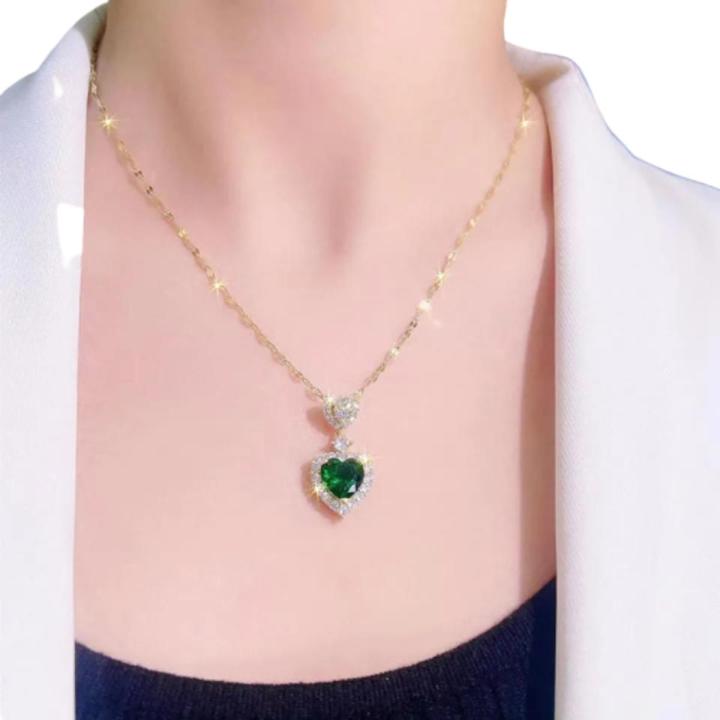 Hunts Best Heart Emerald Green Zircon Necklace For Girls and Women Best Birthday Gifts for Girls, Bestie, Girlfriend, Sister, Daughter, Bride, Wife and Mother