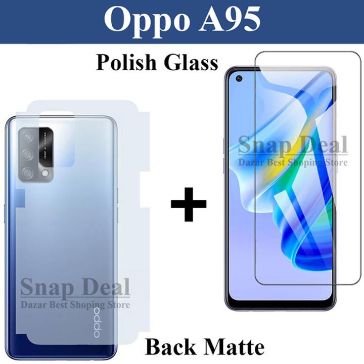 Oppo A95 Glass Protector Clear 2.5D Polish Glass + Matte Back Protector Carbon Soft Skin Sheet For Oppo A95