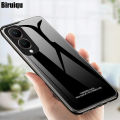 Biruiqu For VIVO Y28 Shockproof Tempered Glass Back Soft Silicone Edge Black Case Cover Casing. 
