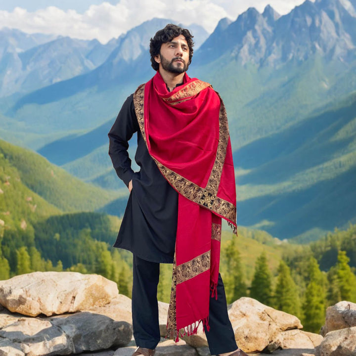Kamaal%20Khan%20Red%20Iraqi%20Style%204%20Border%20Chadder%20/%20Shawl%20/%20Dastaar%20For%20Men%20SHL-182-4%20-%20Image%204