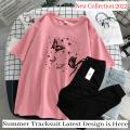 Trendy BUTTERFLIES SATURN Tag Printed Summer Tracksuit For Women & Girls Tee-shirt with trousers New Design Round Neck Half Sleeves T Shirts Top Quality Gym Wear/Casual and comfortable Pair T-Shirt and Trouser. 