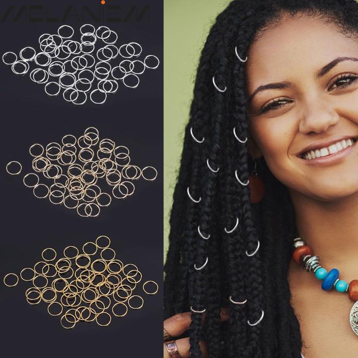 For Hair Accessories 50Pcs Punk Cuffs Rings Gold Silver Hair Rings Hair Braider Decoration Opening Rings Jewelry Dreadlock Styling Braider