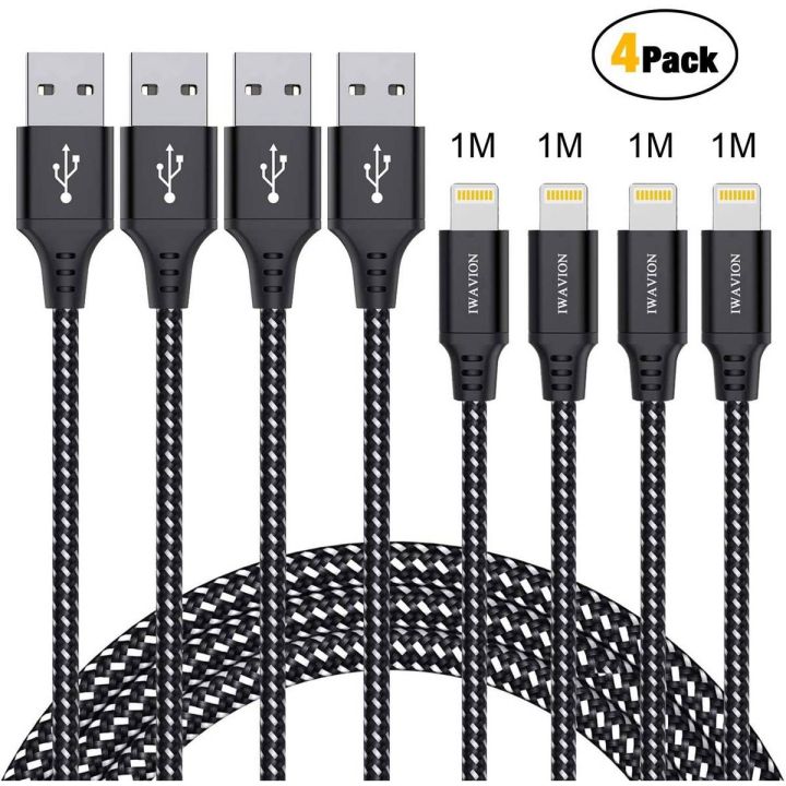 IWAVION iPhone Charger Cable, 4pack 3ft/1m Lightning Cable Nylon Braided iPhone Cable USB Sync Cord Fast iPhone Charging Cable for iPhone Xs Max X XR 8 7 6s 6 Plus SE 5 5s, iPad Mini/Air, iPod