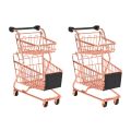 2X Mini Double Layers Shopping Cart Model Wrought Iron Supermarket Trolley Metal Rose Gold Storage Basket Rose Gold. 