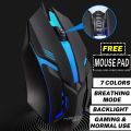Trends 7 light breathing gaming mouse RGB cheap with FREE Pad - Gaming Mouse with 7 led - USB wired without side buttons for PC, Laptop, Minecraft, Mobile Pubg, Free Fire. 