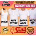 TShirt Singlet Pagoda Eagle Button Plain Men Inner Baju Dalam Lelaki Asli 100% Cotton. 