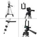 3.5 Feet Tripod Stand for Mobile Phones and Cameras with Mobile Phone Holder, Adjustable and Portable Tripod Stand Mobile and DSLR Stand for Live Stream, Universal Tripod Stand, Silver Model 3110 with Box and Bag | Elegant Home. 