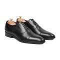 Customized Handmade Black Leather Cap Toe Oxfords Shoes for Men. 