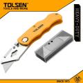 Tolsen Stainless Steel Folding Utility Knife / Tolsen Folding Cutter 61x19 mm Blade with 5 Extra Blades  Model 30007. 