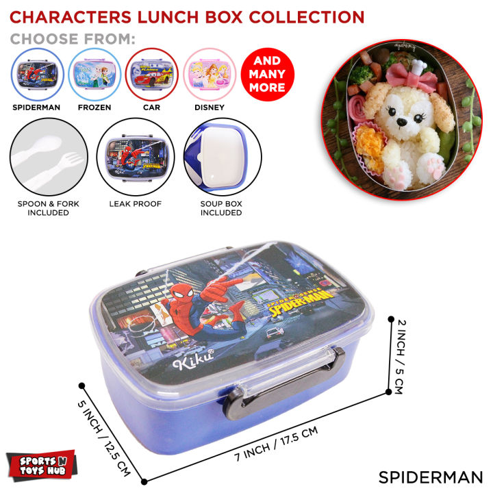 Lunch Box Collection, Printed Cartoon Theme Unicorn, Disney Princess Frozen Fever, Car, Marvel Heroes, Spiderman Storage Case With Lock, Portable Food Container, Outdoor, Indoor Reusable Snacks Pack, Picnic, School, Collage, For Girls, Boys & Kids