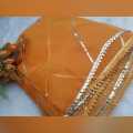 Dupatta Design Lace Net Dupatta Net Fabric - Orange - Dyeable With Golden Lining And Border -  Net Dupatta for Girls / Ladies & Women - Chunri-Stole - Scarf. 
