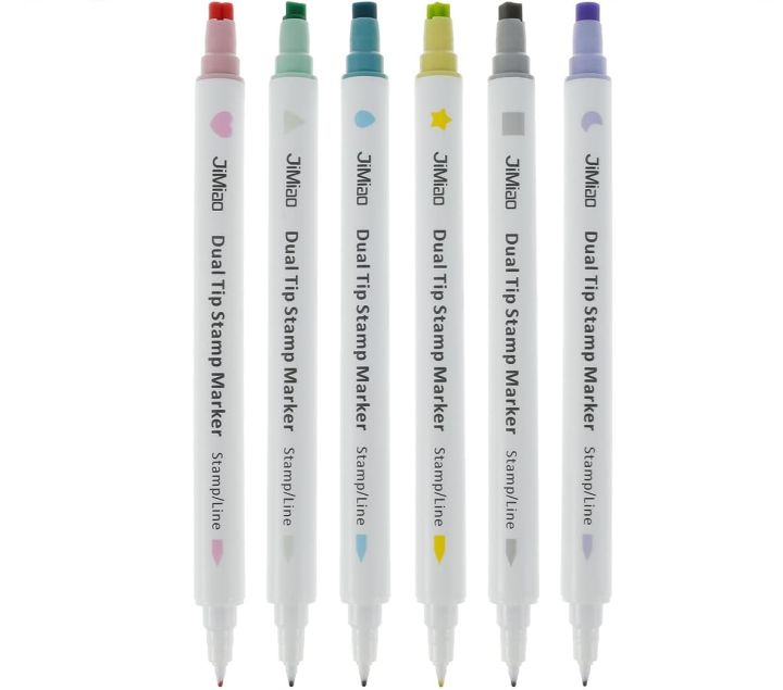 Cute Stamp Marker Pen Creative Double Head Pattern Marker Pen 6 Assorted Colors fferent Shapes Stamp Marker, Metallic & Classic Colors for Kids Adults DIY Crafts Graffiti Journal Drawing Scrapbook