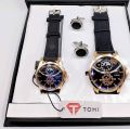 TOMI COUPLE WATCH GOOD LOOKING DILE GOOD QUALITY LATHER STRAP WITH CAFLING. 