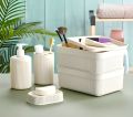 4 Pcs Bathroom Accessories Set - Includes Soap Dispenser, Toothbrush Holder, Soap Dish & Organizer Box - Durable Plastic, Stylish Design, Ideal for Modern Bathrooms, Home & Office Use, Compact, Easy to Clean, Perfect for Organizing Toiletries & Essentials. 