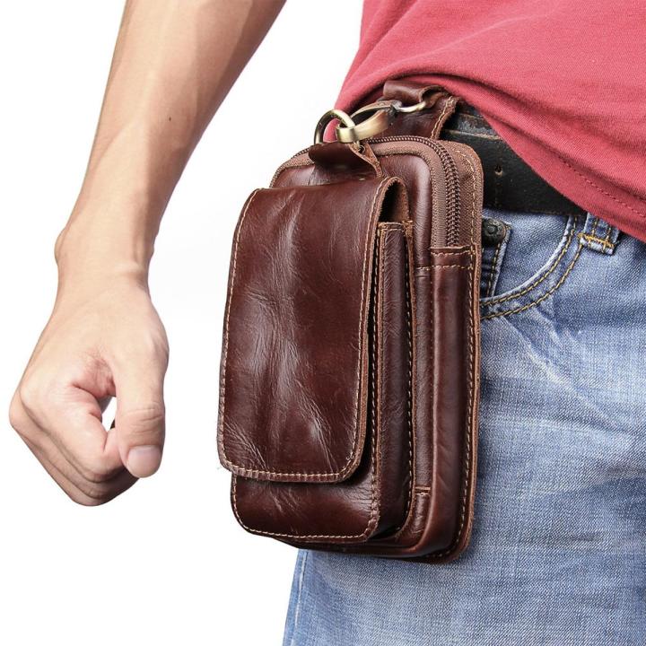 Phone Bag For Iphone 14 13 12 11 Pro Max XS Max 6 6S 7 8 Plus Genuine Leather Waist Bags Cover Case For Samsung Bussiness Men