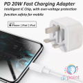 100% Original Iphone PD 20W  3 PIN UK Plug CHARGER | iPhone 20W Fast Adapter only | PD 20W Adapter for iPhone  | iPhone interface Type-C PD 20W Adapter. 