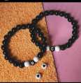 Pair of Customized name letter bracelet/Black 4mm beads. 