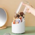360° Rotating Makeup Brush Storage Box Portable Desktop Cosmetic Organizer,7 Slots Transparent Makeup Brush Box Dust Free Makeup Brush Organizer for Display Stand Bedroom Dresser Bathroom Counter Top.. 