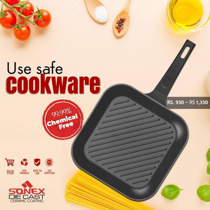 SONEX Non-Stick GRILL PAN With Die Cast Ceramic Coating - 24cm - Black ...