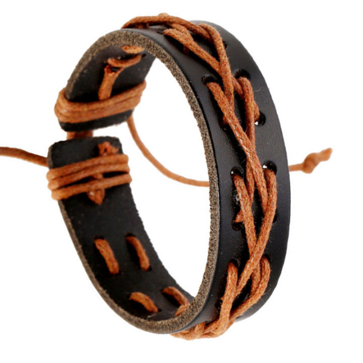 Qingwen  Korean Fashion Trendy Jewelry Men's Japanese and Korean Students Genuine Leather Couple Bracelet Leather Rope Woven Couple Women's Carrying Strap Jewelry