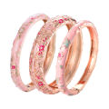 Women's Bracelets Set Bangle On Hand Hinge Enamel Cloisonne Bangles For Women Pink Vintage Birthday Gift For Mother. 