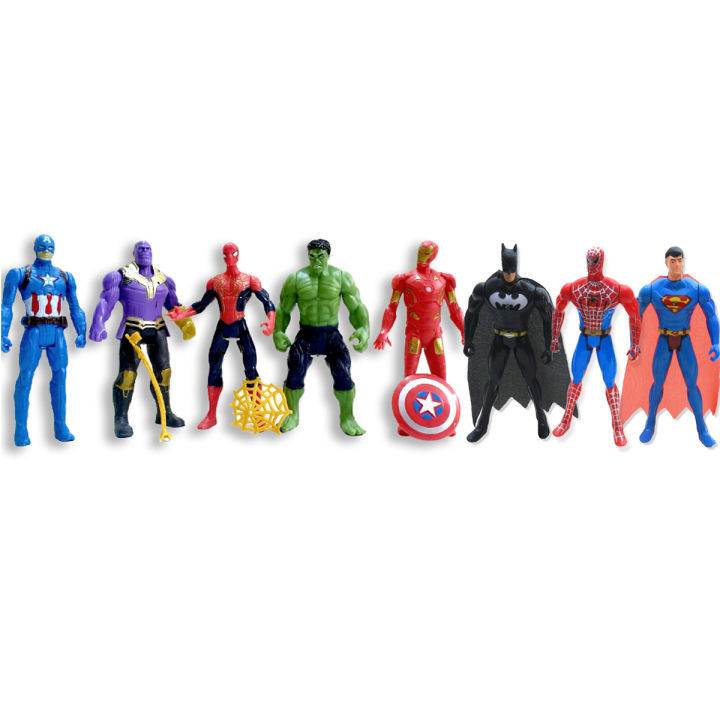 8 Characters Pcs Set - Avengers Marvel and DC Action Figures Superhero With LED Light Toys Movable Head Arms Legs Knee Elbow Moveable Super Hero Figure - Superman Spiderman Batman Toy For Kids Boys Girls Baby Children - Size 11cm / 4.5 inch