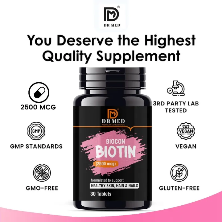 "DR%20MED%20Biocon%20Biotin:%20Biotin%202500MCG,%20Supplement%20for%20Hair%20Growth,%20Strong%20Hair%20and%20Glowing%20Skin,%20Fights%20Nail%20Brittleness,%2030%20Biotin%20Tablets%20(Its%20Wholesale%20Price)%20-%20Image%203