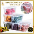 Refrigerator Storage Box Transparent Sealed Rectangle Plastic Container with Lid and Handle. 