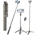4 IN 1 R1SL Selfie Stick Bluetooth Remote Desktop Stand Portable Stretchable Holder Anti-Shake Stabilizer Mobile Holder Handle Retractable Portable Multi-functional Cellphone Grip Holder Tripod Stand for Mobile Phone Self-Timer With LED Light 5.7FT Height. 