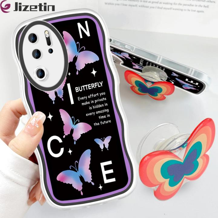 Jizetin for Huawei P30 Pro Back Cover + Free Pop Socket Colorful Butterfly Soft Wavy Shape TPU Phone Case For Girls Boys