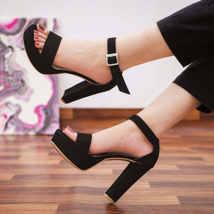 Women Fashion 4-Inch Black Block Heels Sandal Ideal for Party, Bridal, Casual, and Office Wear - Comfortable for Every Occasion