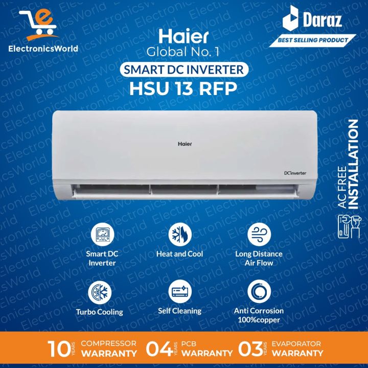 Haier Split Ac (Smart Inverter Series) | 2025 Latest Model HSU-13 RFP/013USDC (W)- 1 Ton DC Inverter (Heat & Cool) UPS Enabled - Self Cleaning -Turbo Cooling-10 Years Warranty- Haier Free Installation